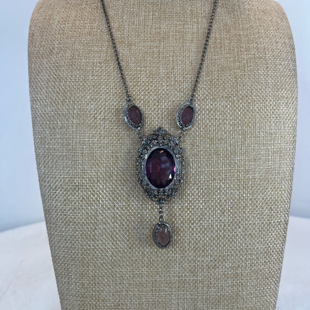 Vintage Pewter with Amethyst   Pendant Necklace - Picture 3 of 6